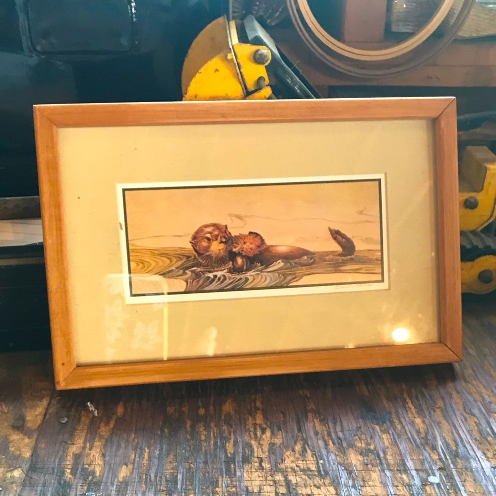 Otter art in wood frame
